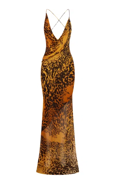 Alex Perry Bikini Wrap Silk Georgette Gown In Brown