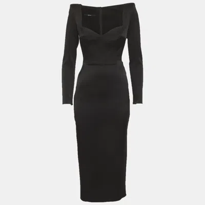 Pre-owned Alex Perry Black Satin Linden Midi Dress S
