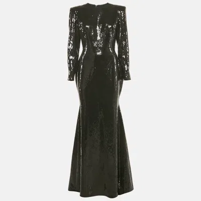 Pre-owned Alex Perry Black Sequin Fish Cut Gown M