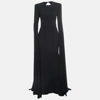 Pre-owned Alex Perry Black Stretch Crepe Lace Up Belted Long Dress L