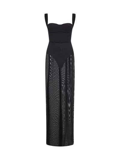 Alex Perry Black Stretch Mesh Semi-sheer Column Dress