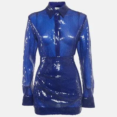Alex Perry Blue Sequin Shirt And Skirt Set