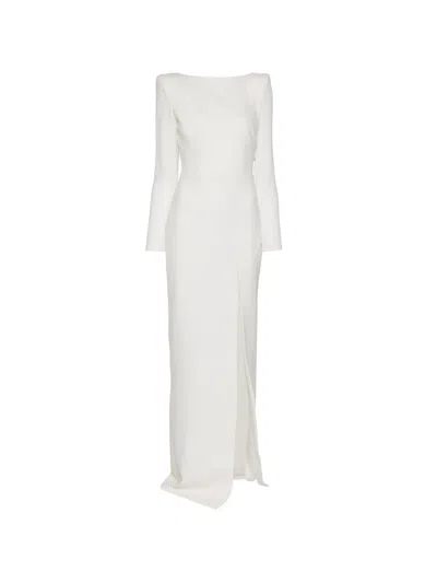 Alex Perry Boatneck Long Sleeves Gown In White