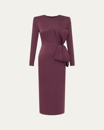 Alex Perry Bow Satin Crepe Long-sleeve Midi Dress In Pink