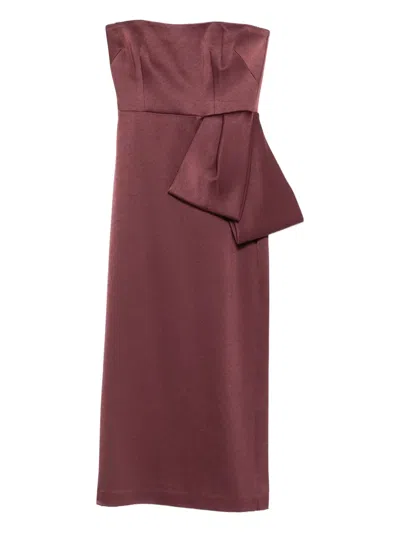 Alex Perry Bow Strapless Midi Dress In Burgundy