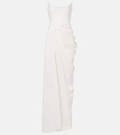 Alex Perry Bridal Draped Crêpe Bustier Gown In White