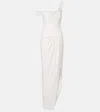 Alex Perry Bridal Draped Off-shoulder Crêpe Corset Gown In White