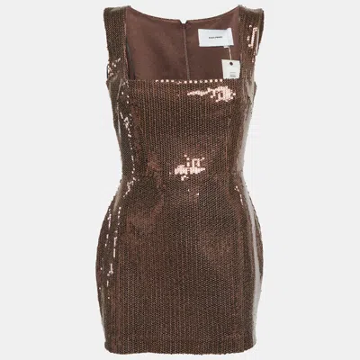 Pre-owned Alex Perry Brown Sequin Sleeveless Portrait Mini Dress M