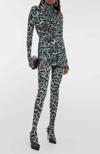 Alex Perry Cadie Leopard Print Tights In Blue