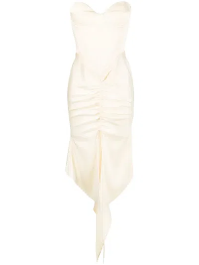 Alex Perry Carter Ruched Satin Crepe Midi Dress In Yellow
