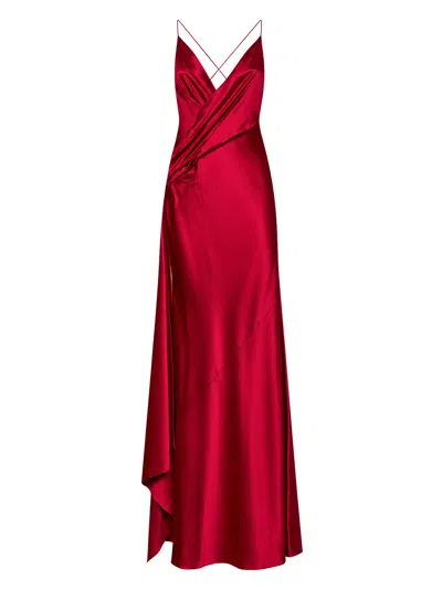 Alex Perry Cherry Silk Satin Asymmetric Wrap Bikini Gown