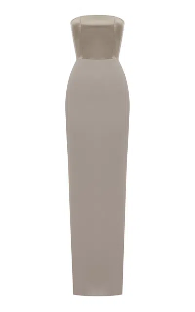 Alex Perry Contrast Strapless Column Duchess Satin Crepe Maxi Dress In Brown