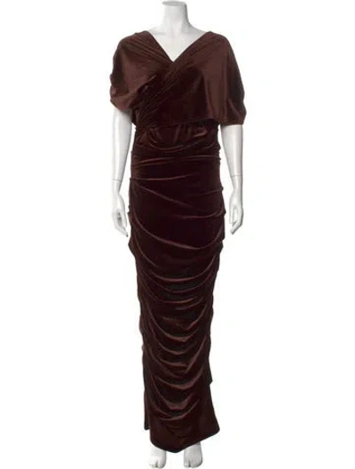 Pre-owned Alex Perry Cowl Neck Midi Length Dress In Brown