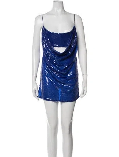 Pre-owned Alex Perry Cowl Neck Mini Dress W/ Tags In Blue
