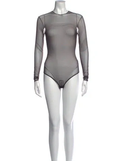 Pre-owned Alex Perry Crew Neck Long Sleeve Bodysuit In Brown