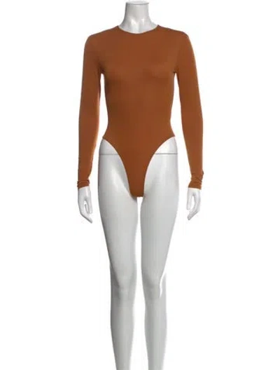 Pre-owned Alex Perry Crew Neck Long Sleeve Bodysuit In Orange