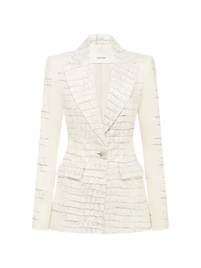 Alex Perry Croc-embossed Single-breasted Blazer In White
