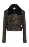 Alex Perry Cropped Leather Biker Jacket In Brown