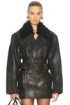 Alex Perry Cropped Leather Biker Jacket In Brown