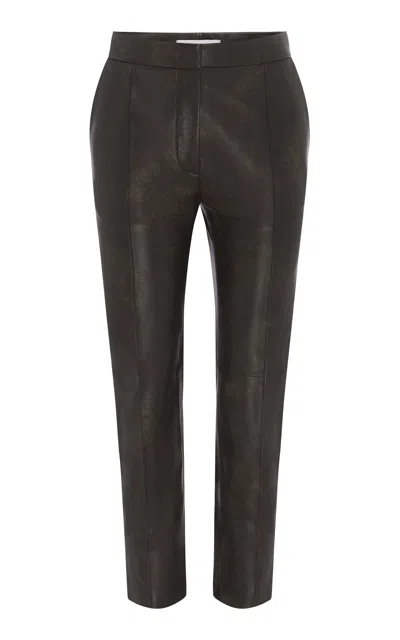 Alex Perry Cropped Leather Straight-leg Pants In Brown