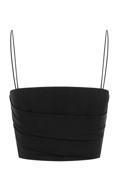 Alex Perry Cropped Power Mesh Corset Top In Black