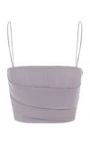 Alex Perry Cropped Power Mesh Corset Top In Grey