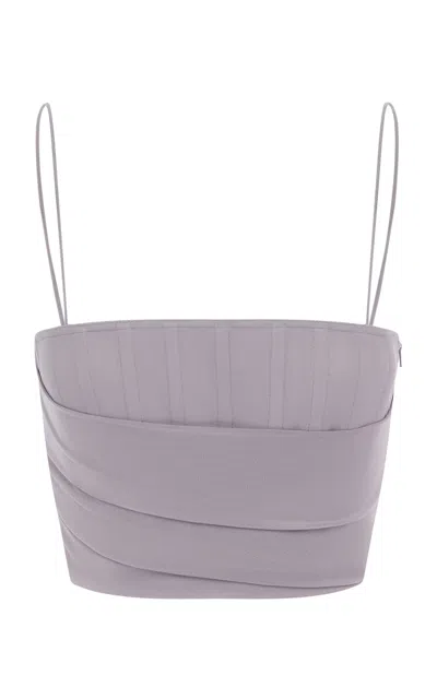 Alex Perry Cropped Power Mesh Corset Top In Grey