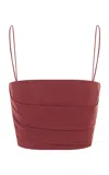 Alex Perry Cropped Power Mesh Corset Top In Red
