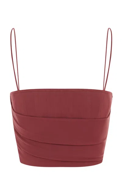 Alex Perry Cropped Power Mesh Corset Top In Red