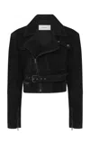 Alex Perry Cropped Suede Biker Jacket In Black