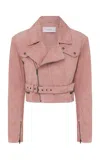 Alex Perry Cropped Suede Biker Jacket In Pink