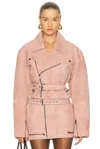 Alex Perry Cropped Suede Biker Jacket In Pink