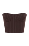 Alex Perry Cropped Twill-lurex Pinstripe Bustier Top In Brown