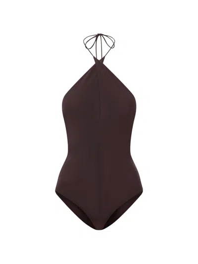 Alex Perry Cross-tie Halterneck Bodysuit In Brown