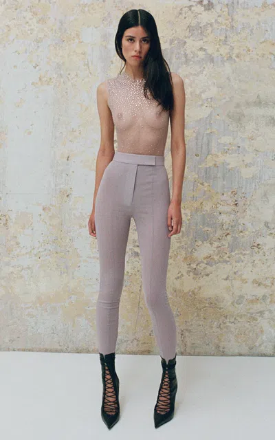 Alex Perry Crystal-embellished Mesh Bodysuit In Grey