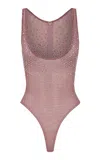 Alex Perry Crystal-embellished Mesh Bodysuit In Pink