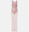 Alex Perry Crystal-embellished Mesh Maxi Dress In Pink