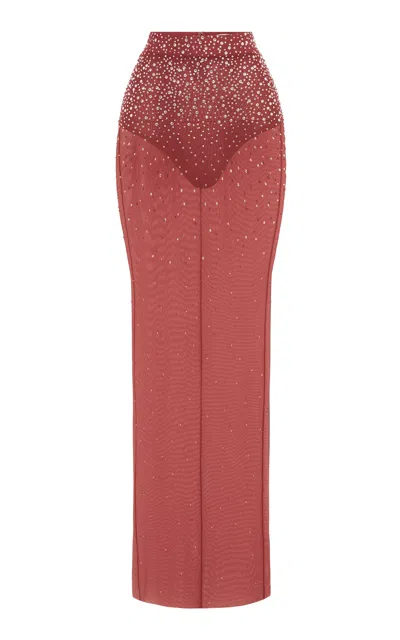 Alex Perry Crystal-embellished Mesh Maxi Skirt In Grey