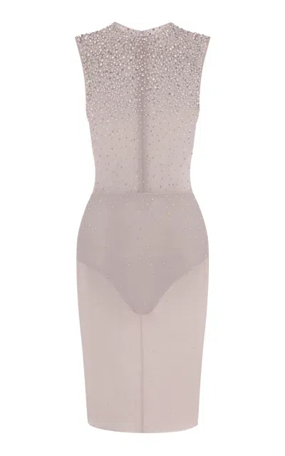 Alex Perry Crystal-embellished Mesh Midi Dress In Grey