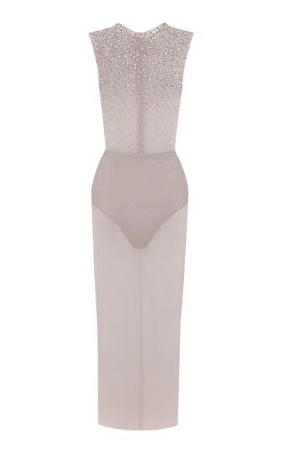 Alex Perry Crystal-embellished Mesh Midi Dress In Grey
