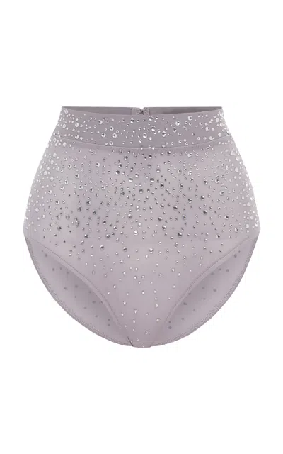 Alex Perry Crystal-embellished Power Mesh Briefs In Grey