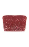 Alex Perry Crystal-embellished Power Mesh Crop Top In Red