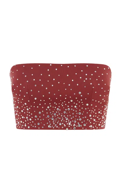 Alex Perry Crystal-embellished Power Mesh Crop Top In Red