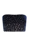 Alex Perry Crystal-embellished Velvet Crop Top In Navy