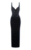 Alex Perry Crystal-embellished Velvet Maxi Dress In Navy