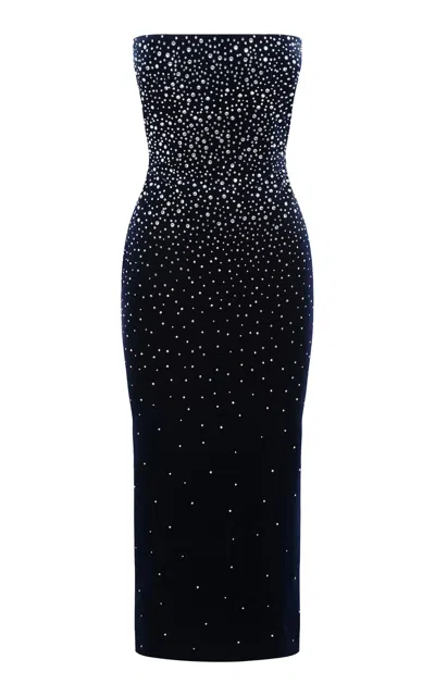Alex Perry Crystal-embellished Velvet Midi Dress In Navy