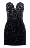 Alex Perry Crystal-embellished Velvet Mini Dress In Navy