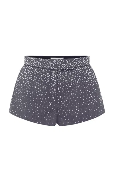 Alex Perry Crystal-embellished Wool-blend Mini Shorts In Grey