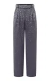 Alex Perry Crystal-embellished Wool-blend Wide-leg Pants In Grey