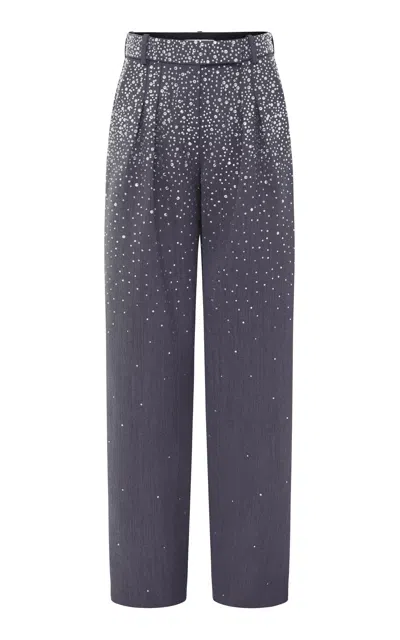 Alex Perry Crystal-embellished Wool-blend Wide-leg Pants In Grey